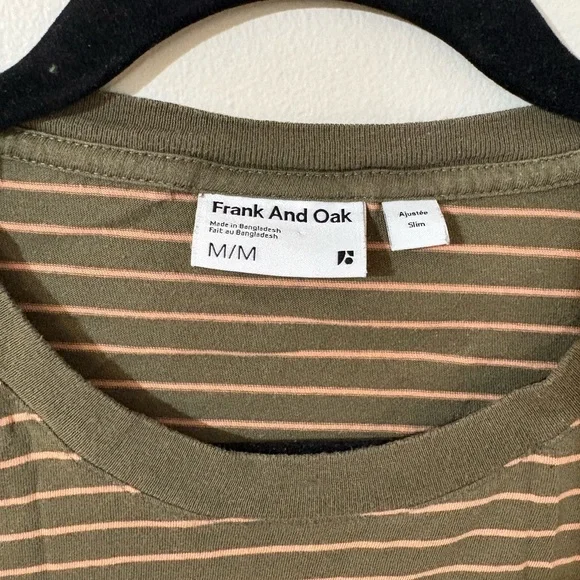 Frank & Oak Khaki Green Striped Men's Tee - Picture 2 of 4